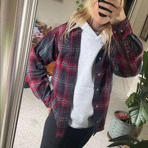 RedHead Casual Plaid Flannel Fall Shirt - Red and Gray